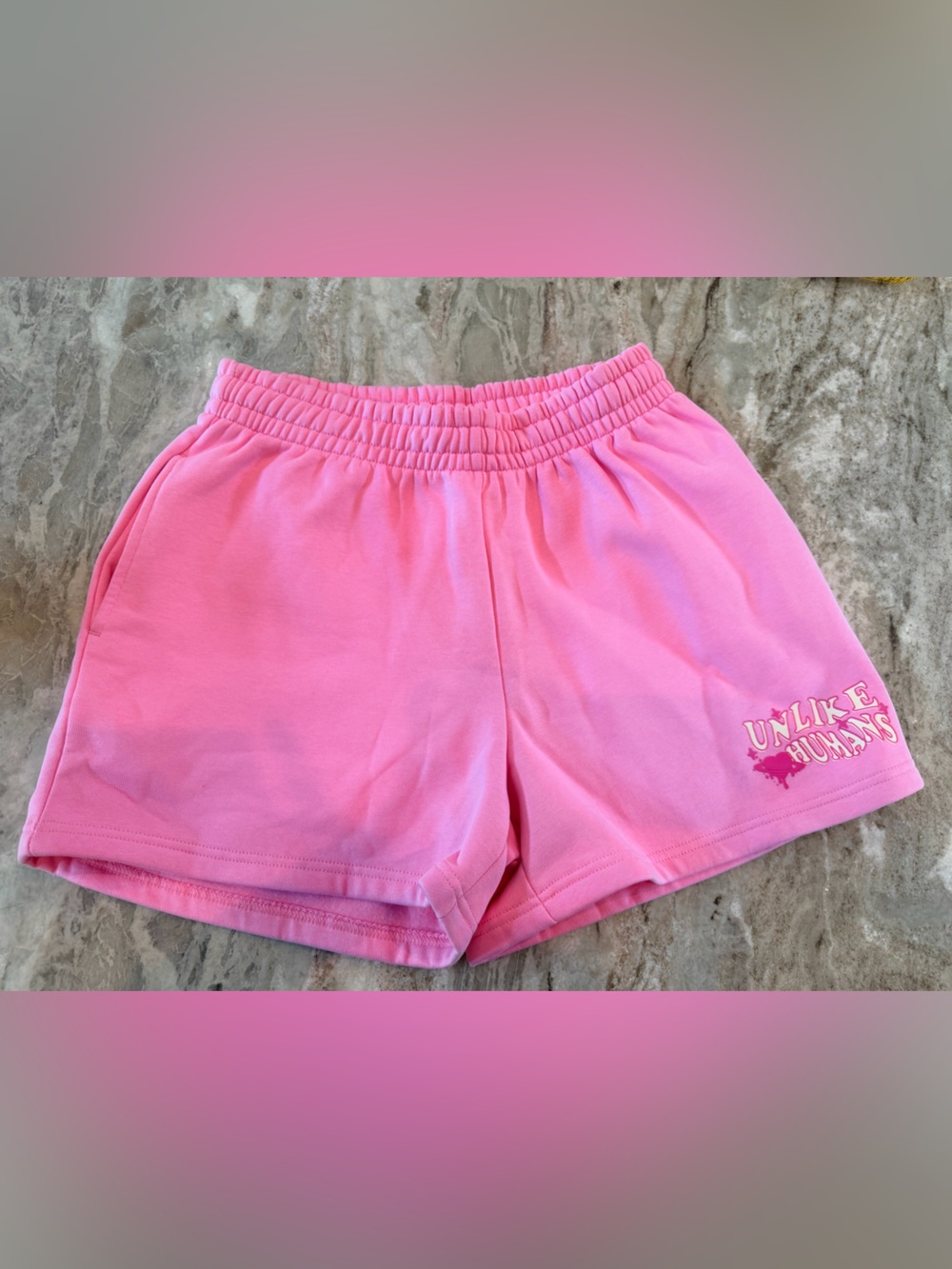NWT Unlike Humans Pink Graphic Sweat Shorts Size M Streetwear Lounge Shorts
